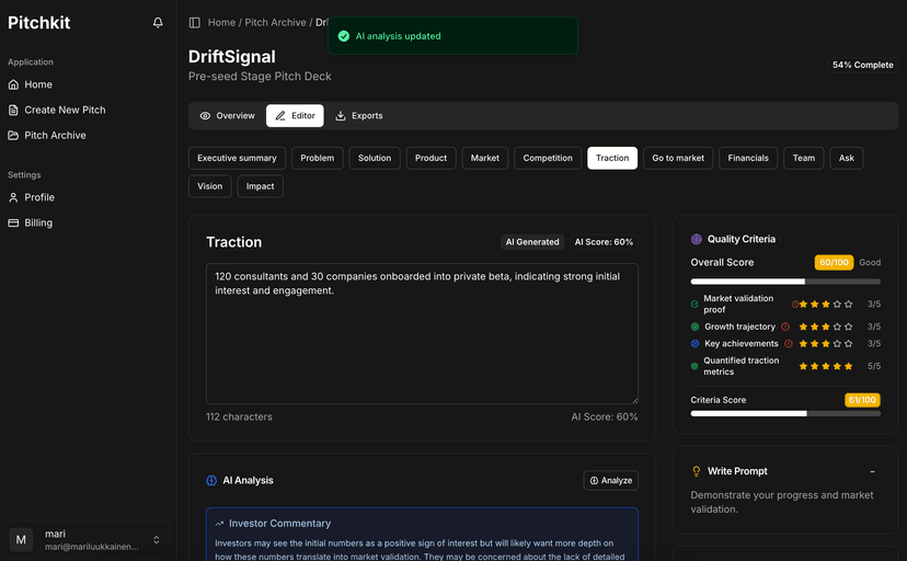 Pitchkit Dashboard Screenshot